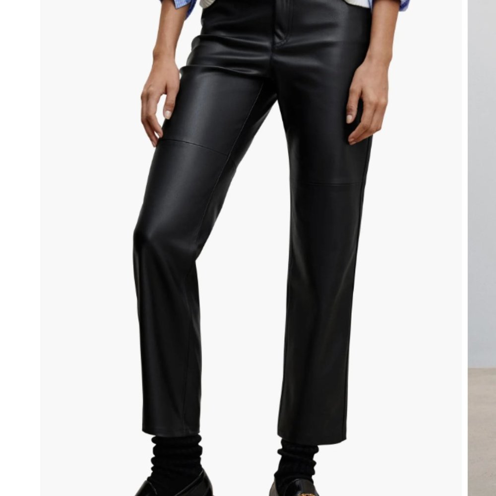 MANGO Faux Leather Straight Leg Pants, Size 12, Black